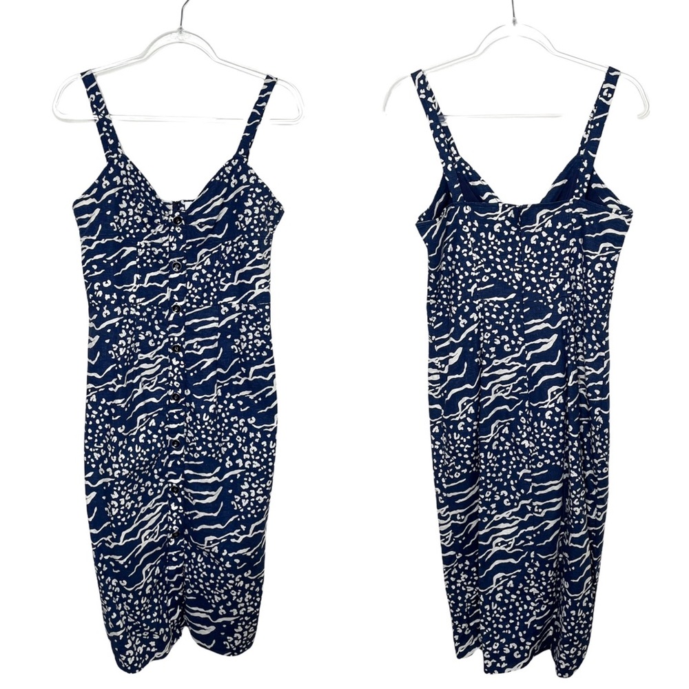 Tanya Taylor | Antonia Button Front Midi Dress Navy White 6